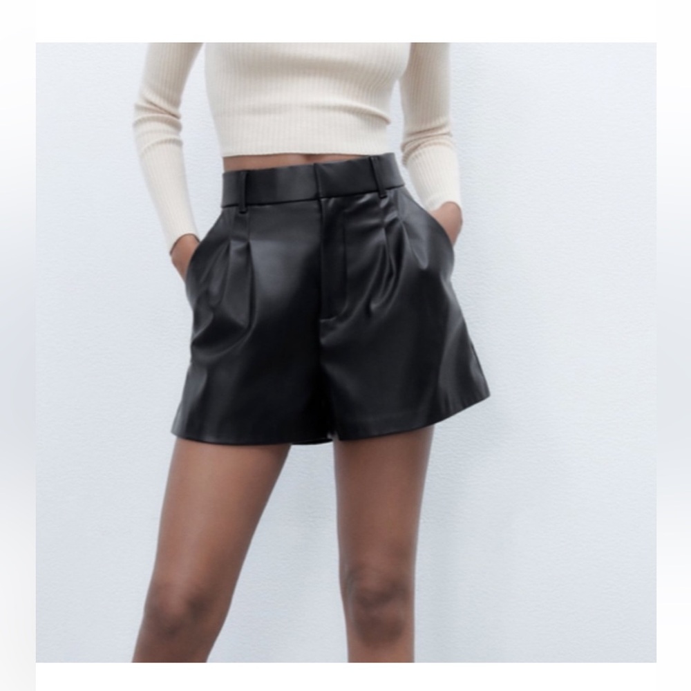 zara lether high waisted shorts